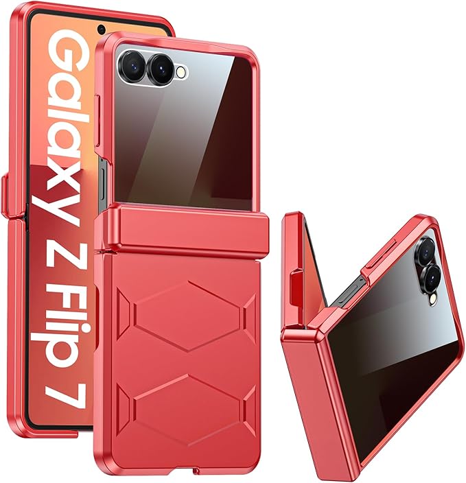 for Samsung Galaxy Z Flip 7 Case,Built-in Privacy Screen Protector&Hinge Protection Shockproof All-Inclusive Smartphone Cover for Samsung Galaxy Z Flip 7(Coral Red)