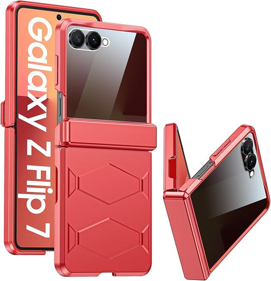 for Samsung Galaxy Z Flip 7 Case,Built-in Privacy Screen Protector&Hinge Protection Shockproof All-Inclusive Smartphone Cover for Samsung Galaxy Z Flip 7(Coral Red)