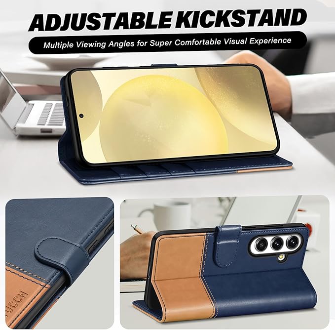 TUCCH Case Wallet for Galaxy S25, PU Leather Magnetic Kickstand [RFID Blocking] Card Slot Folio Flip Cover with [TPU Shockproof Interior Case] Compatible with Galaxy S25 6.2" 2025, Blue & Brown