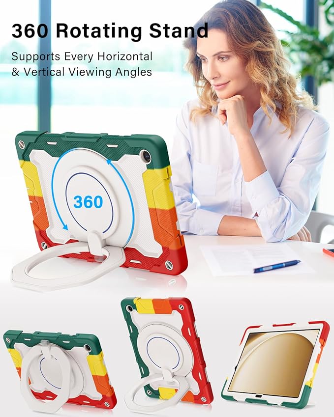 ROISKIN Case for Galaxy Tab A9 Plus 5G/ A9+ 11 Inch with HD Screen Protector & Shoulder Strap,Heavy Duty Military Case for Samsung Galaxy A9 Plus SM-X210/X216/X218 - Rotating Stand for Kids