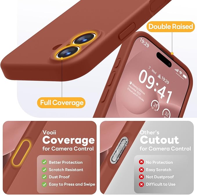 Vooii Magnetic Compatible with iPhone 17 Case (Compatible with Magsafe) (Upgraded Camera Protection) Liquid Silicone Shockproof Full Body Protective Phone Cover for Women Men, Caramel, 6.3"
