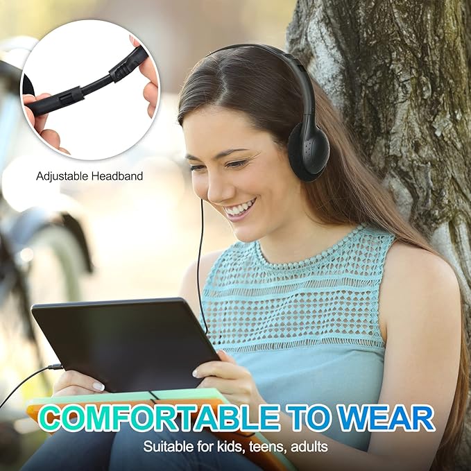 48 Pack Classroom Headphones on Ear Wired Stereo Headset with 3.5mm Jack, Over The Head Student Earphone Set for Kids Adults School Library Airplane Computer Laptop, No Microphone (Black)