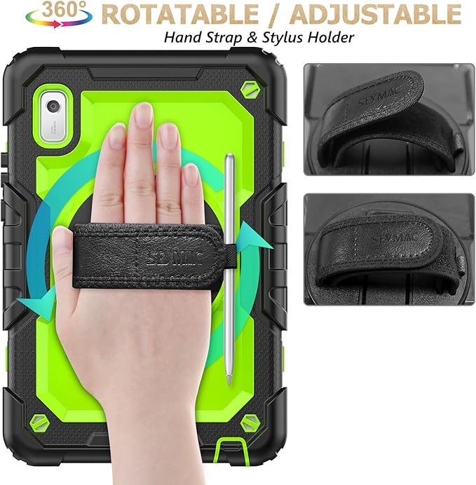 SEYMAC stock Case for Lenovo Tab M9 (TB-310FU) 2023 with Screen Protector, Drop-Proof Protection Cover with 360° Rotating Stand &Strap [Pen Holder] Case for Lenovo Tab M9 9'' (Green+Black)