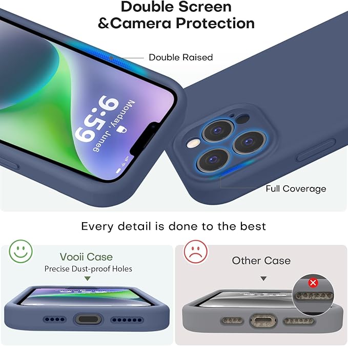 Vooii Compatible with iPhone 13 Pro Case, Liquid Silicone Upgrade [Camera Protection] [Soft Anti-Scratch Microfiber Lining] Shockproof Phone Case for iPhone 13 Pro 6.1 inch - Navy Blue
