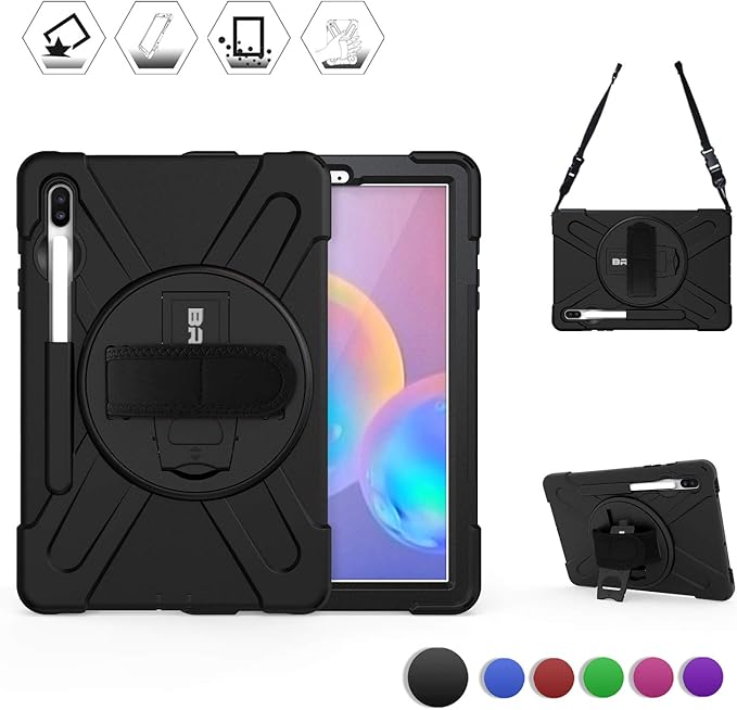 BRAECN for Galaxy Tab S6 Case,[Support S Pen Wireless Charging] Heavy Duty Shockproof Case with Pen Holder,Hand Strap,Shoulder Strap,Kickstand for Galaxy Tab S6 10.5 2019 SM-T860/T865/T867-Black