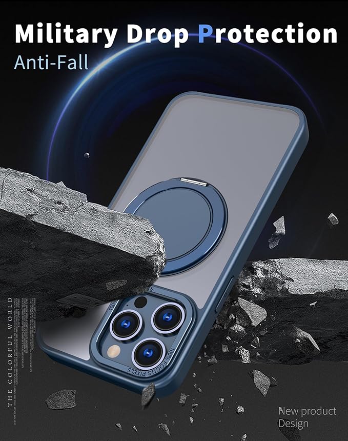 Magnetic Stand Case for iPhone 13 Pro [with 2 Tempered Glass Film] [360° Rotation Magnetic Stand] [Compatible with Magsafe] Military-Grade Drop Protection Case, Blue