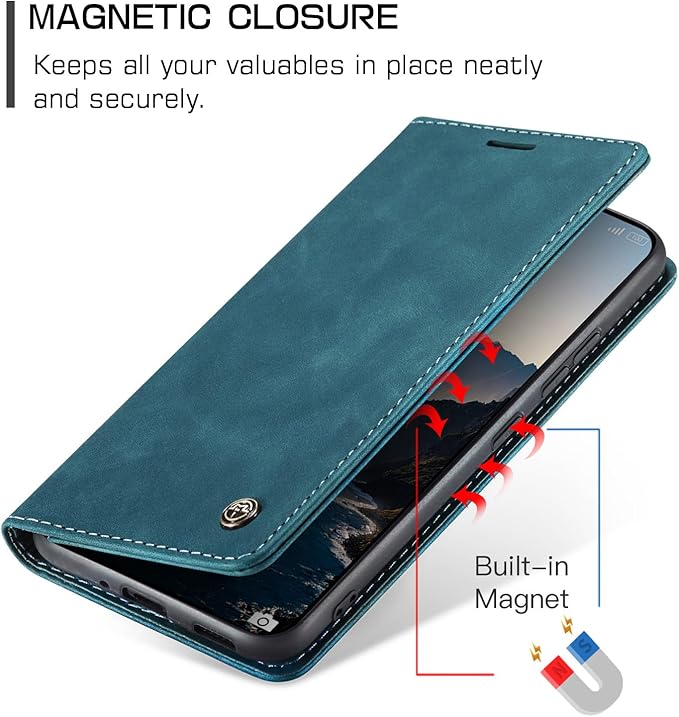 for Xiaomi 14T Pro Case, Flip Wallet Leather Case with Card Holder Magnetic Closure Shockproof Kickstand Protective Phone Cases Cover for Xiaomi mi 14T Pro, Blue-Green