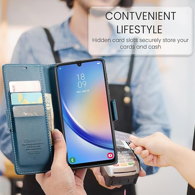 for Samsung Galaxy A34 5G Case, Premium PU Leather Wallet Case Flip Cover with [RFID Blocking][Card Holder][Stand Function] Shockproof Protective for Samsung Galaxy A34 5G, Blue