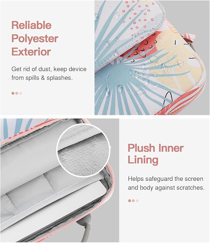 MoKo 13.3-14 Inch Laptop Sleeve Bag Fits MacBook Pro M3/M2 14" 2023, MacBook Pro 13" M2, New MacBook Air 13.6" M3/M2 2024/2022,Tab S8 Ultra 14.6",Handle Carrying Case with Shoulder Strap,Tropical Leaf