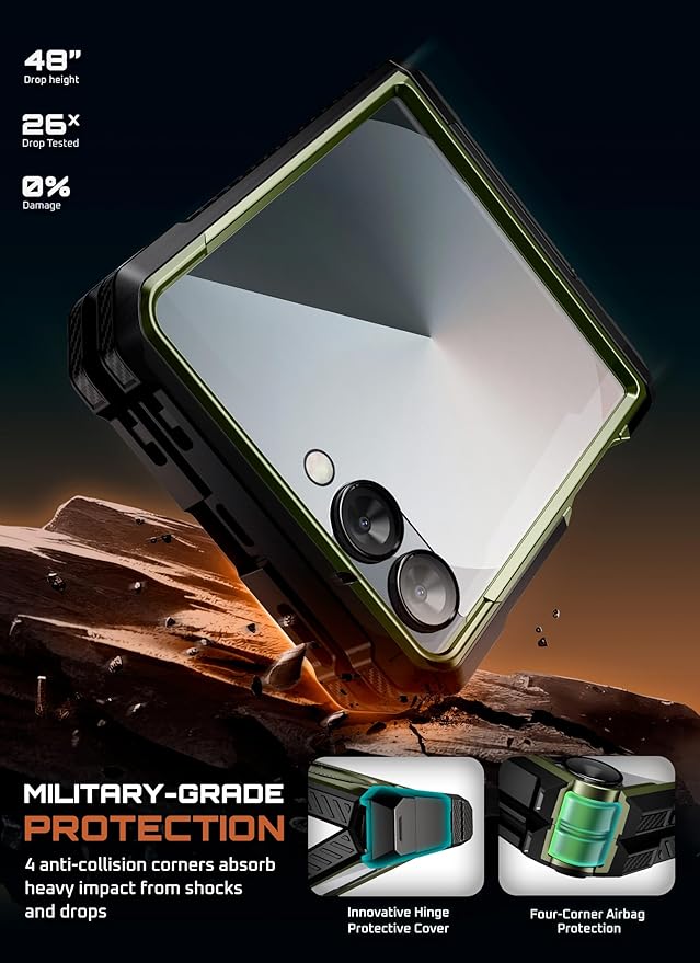 SUPCASE for Samsung Galaxy Z Flip 7 Case with Stand & Front Screen Protector (Unicorn Beetle Grip), [Support MagSafe] [Hinge Protection] Full Body Military-Grade Rugged Back Phone Cover, Guldan