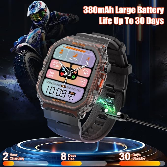 Military Smart Watches Built-in GPS, 100+ Sport Modes for Men with, Smartwatch for Android Phones and iPhone, 1.75" HD Screen Bluetooth Call 24/7 Heart Rate/Sleep/Stress