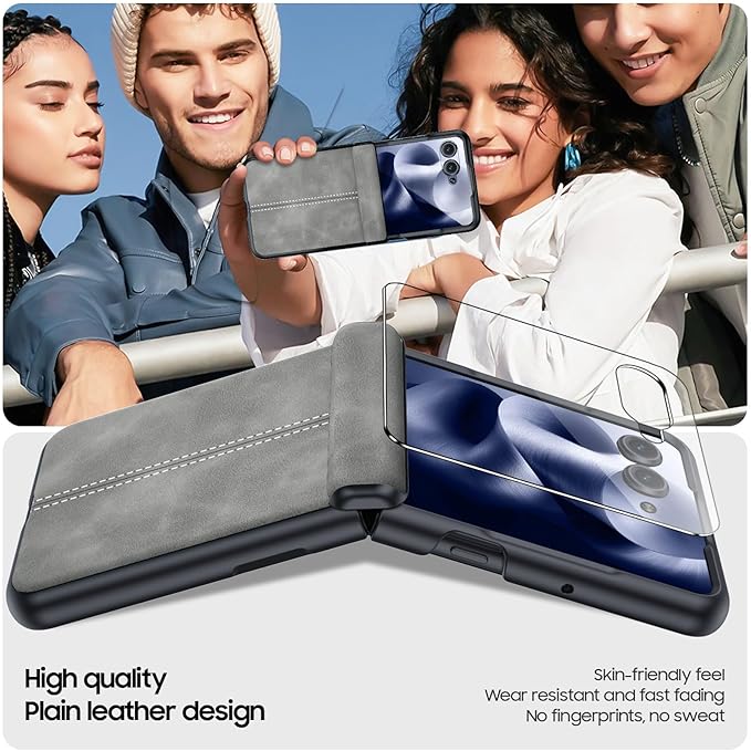 for Motorola Razr Ultra 2025 Case Built-in Screen Protector & Hinge Protection & Ultra Thin PU Leather Matte PC Shockproof Phone Cover Smartphone Case for Moto Razr Ultra 2025 (Gray)