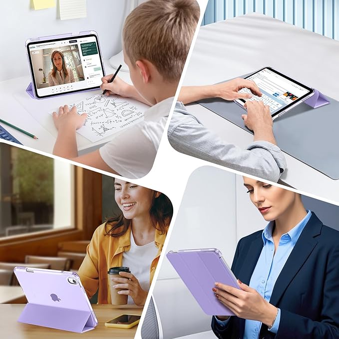 MoKo for iPad (A16) 11th Generation Case 11 Inch 2025, iPad 10th Generation Case 10.9 Inch 2022 with Pencil Holder, Slim Light Trifold Protective Cover with Hard PC Translucent Back Shell, Lilac