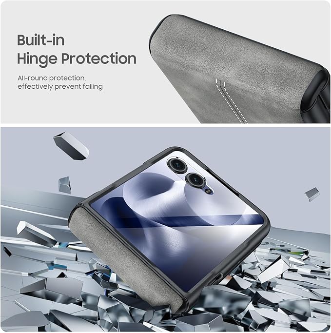 for Motorola Razr Ultra 2025 Case Built-in Screen Protector & Hinge Protection & Ultra Thin PU Leather Matte PC Shockproof Phone Cover Smartphone Case for Moto Razr Ultra 2025 (Gray)