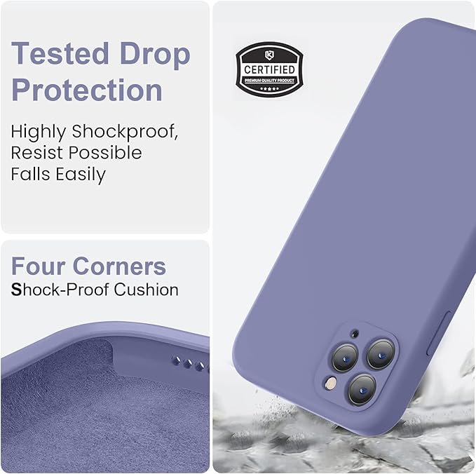 Vooii Compatible with iPhone 11 Pro Max Case, Upgraded Liquid Silicone with [Flat Edges] [Camera Protection] [Soft Anti-Scratch Microfiber Lining] Phone Case for iPhone 11 Pro Max - Lavender Grey
