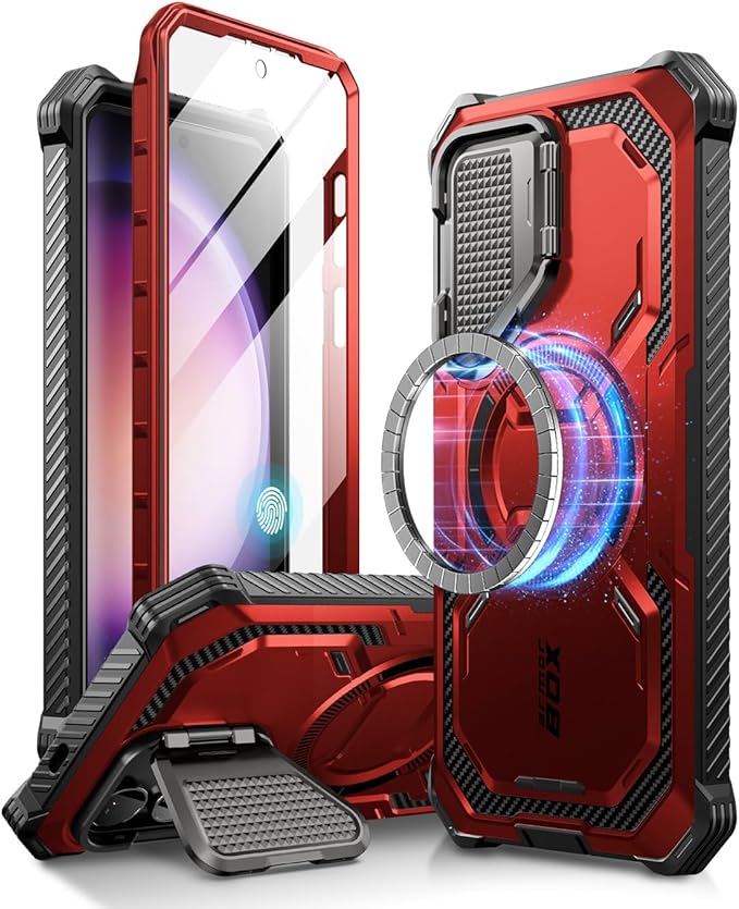 i-Blason for Samsung Galaxy S24 Case with Camera Cover Stand, [Compatible with MagSafe] [Built-in Screen Protector], Anti-Fall Magnetic Phone Case for Samsung Galaxy S24 6.2", Ruddy