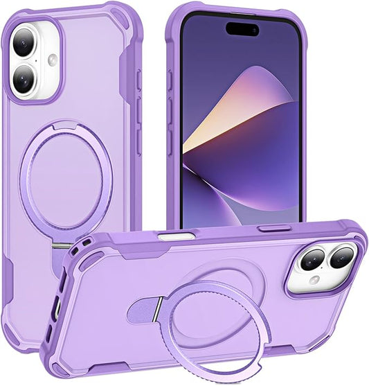 Compatible with iPhone 16 Case with Invisible Magnetic Ring Stand [Compatible with Magnetic] [Military Drop Protection] Shockproof Slim Hard Back Soft Edge Case 6.1 Inch, Purple