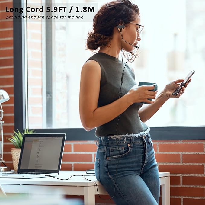 USB C & USB A Earbuds with Boom Mic for Smartphones & Computers, Wired USB C In-ear Headset with Wrap-Around Ear Hooks, Dual Mic Earbuds, 5.9FT - Perfect for Calling, Meeting, Work and Gaming