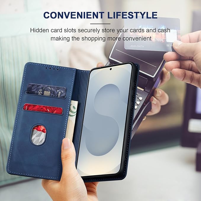 Jasonyu Flip Wallet Case for Samsung Galaxy S25 Plus/S25+,Leather Magnetic Folio Cover with Card Holder,Kickstand - TPU Shockproof Durable Protective Phone Case,Blue