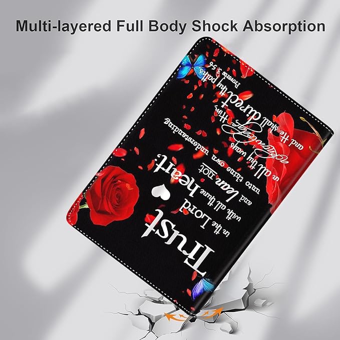 Case for Samsung Galaxy Tab A9 Plus 11 inch 2023，Slim Fit Foldable Standing Cover Case with Auto Sleep/Wake for Galaxy Tab A9+ 11’2023 (SM-X210/X216/X218)，Red Rose Flower Butterfly