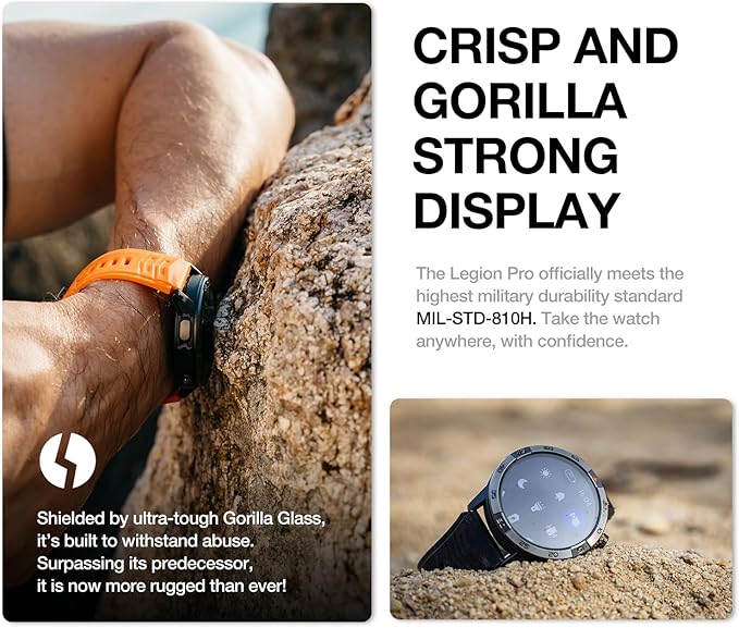 AGM Legion Pro Smart Watch with Offline Maps, Bluetooth Calling, AMOLED Gorilla Glass Display, Advanced Health Tracking, Gyroscope, DIY Dial, 5 ATM & IP69 Multisport GPS Fitness Watch, 2 Stylish Bands