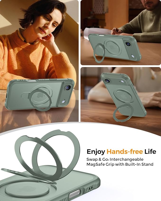 MOCCA Compatible with iPhone Air Case with Magnetic Invisible Stand [Full Camera Protection] [Compatible with Magsafe] Military Drop Shockproof Translucent Matte Phone Case Cover 6.5",Calke Green