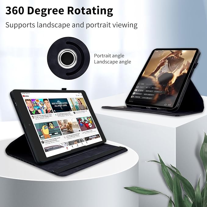 Case for Samsung Galaxy Tab A9 Plus 11" 2023 (SM-X210/X216/X218),360 Degree Rotating PU Leather Folio Protective Case with Auto Sleep/Wake,Card Holder&Shoulder Strap for Woman Man,Black