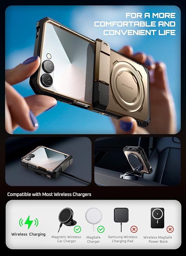 SUPCASE for Samsung Galaxy Z Flip 7 Case with Stand & Front Screen Protector (Unicorn Beetle Grip), [Support MagSafe] [Hinge Protection] Full Body Military-Grade Rugged Back Phone Cover, Desert