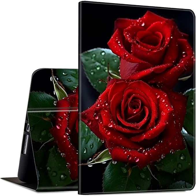 Case for 13 Inch Microsoft Surface Pro 8 (2021 Release) PU Leather Slim Lightweight Multiple Angles Stand Smart Cover with Auto Wake/Sleep for 2021 Surface pro 8 13 Inch, Red Rose Flowers