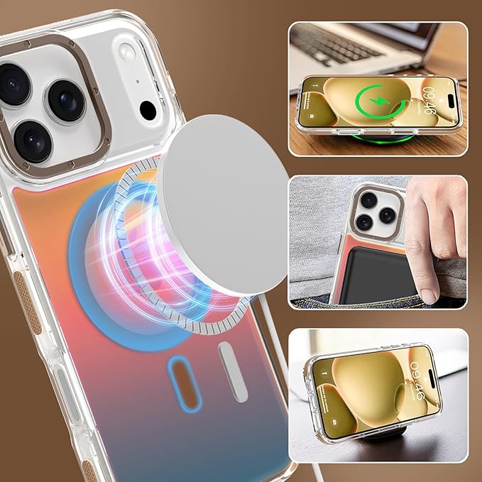 MOWIME Magnetic Case for iPhone 17 Pro [Compatible with Magsafe] [Cute Fashion Fluorescent Design] [1 Screen Protector] Slim Translucent Matte Case for iPhone 17 Pro 6.3" 2025, Desert