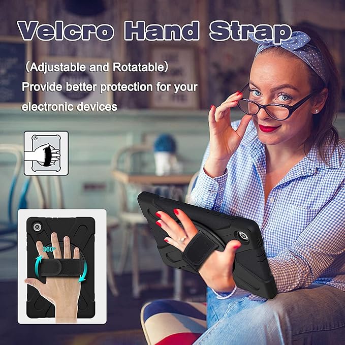 DreamerX Kids Case for Lenovo Tab K10 2021 / M10 FHD Plus 2nd Gen 10.3-inch 2020, Rugged Silicone Case Cover with Stand Hand/Shoulder Strap for 10.3" Tab K10 TB-X6C6L TB-X6C6F M10 Plus TB-X606F, Black