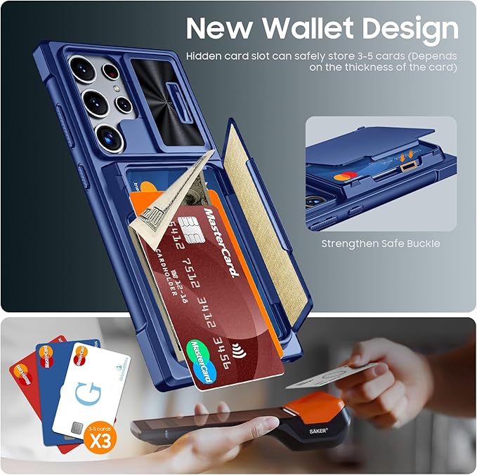 for Samsung Galaxy S24 Ultra Wallet Case with RFID Blocking Card Holder, Camera Cover and Kickstand, Full Body Shockproof Wallet Case for S24 Ultra 6.8Inch 2024 for Women Men-Blue(Upgraded)
