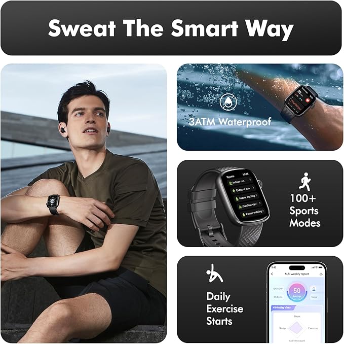 YMS Smart Watch for Women Men - (Answer/Make Calls) Compatible with iOS/Android Phones,3ATM Waterproof,Heart,Rate,Sleep,Pressure,Steps Monitor,100+ Sports Trackers (Gray)