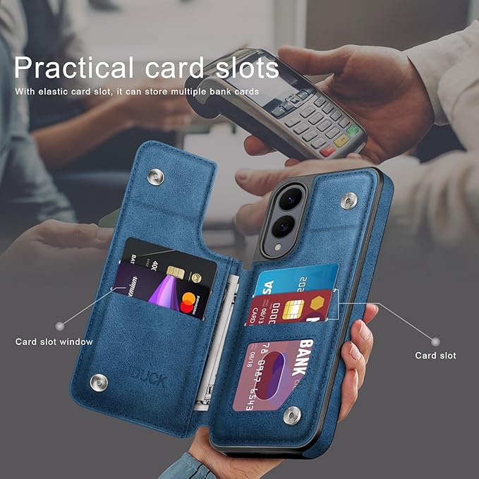 DJDUCK Designed for Samsung Galaxy S25 Edge Case Wallet with Card Holder, [Magnetic Clasp Cover] [RFID Blocking Leather Protection] Shockproof Women Men Cases for Samsung S25 Edge Bright Blue