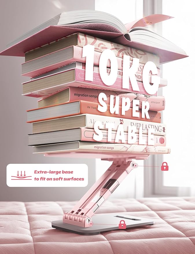 LISEN Tablet Stand for iPad Stand Holder Desk, Foldable Home Office Desk Accessories Travel for iPad Holder Dorm College Essentials Portable Monitor Pink Sorbet for Girls