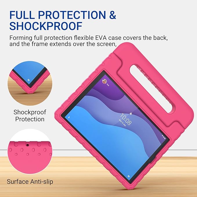 Kids Case for Lenovo Tab M10 HD 2nd Gen 10.1 Inch 2020 Released(TB-X306X/TB-X306F), Kid-Friendly Shockproof Lightweight EVA Handle Stand Cover for Lenovo Tab M10 HD 2nd Gen 10.1", Rosered