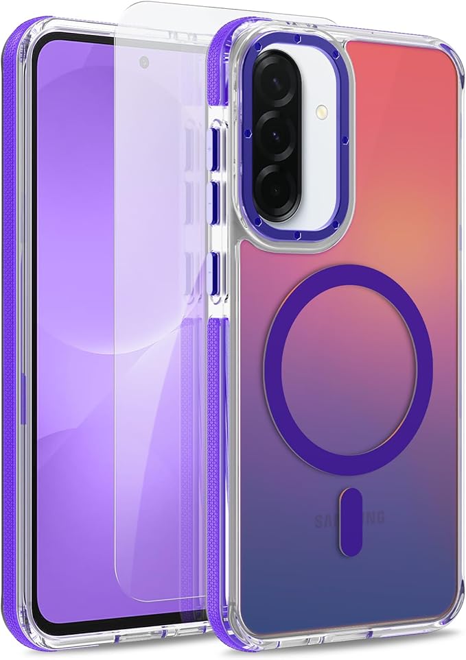 MOWIME Magnetic Case for Samsung Galaxy A36 5G [Compatible with Magsafe] [Cute Fashion Fluorescent Design] [1 Screen Protector] Slim Translucent Matte Case for Galaxy A36 5G 6.7", Purple