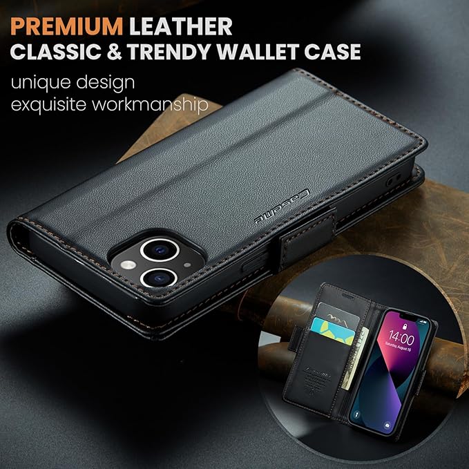 for iPhone 13 Mini Case, Premium PU Leather Wallet Case Flip Cover with [RFID Blocking][Card Holder][Stand Function] Shockproof Protective for iPhone iPhone 13 Mini 5.4 inch, Black