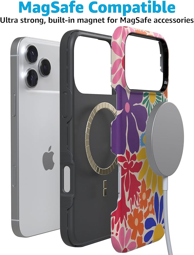 Casely iPhone 17 Pro Case | Flower Patch | Multi-Color Floral | Compatible with MagSafe | Bold Protective Design
