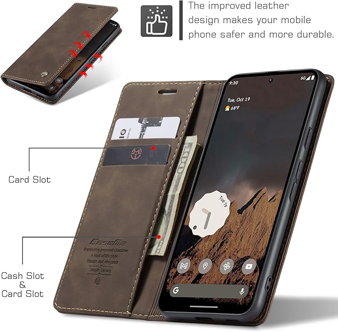for Google Pixel 9a Case, Flip Wallet Leather Case with Card Holder Magnetic Closure Shockproof Kickstand Protective Phone Cases Cover for Pixel 9a, Coffee
