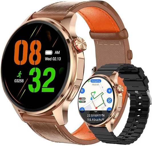 Smart Watch for Men Built-in GPS with Map, 1.46" AI Smartwatch with Health Monitor for Android Phones/iPhone, 100+ Sport Modes Fitness Tracker with Compass/Altitude/Barometer, Text Reply(2 Bands)