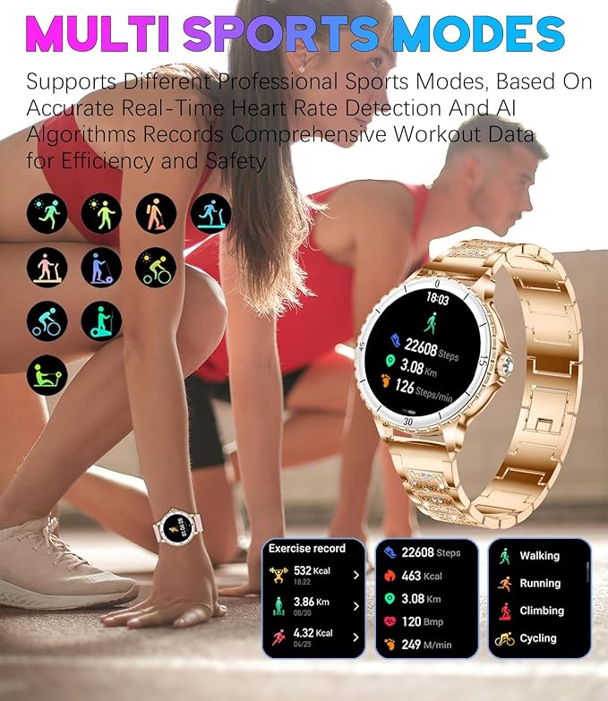 Smart Watch for Women, 1.27" HD Display,Answer/Make Calls, IP68 Waterproof Sports Women's Smartwatch, Fitness Tracker,Heart Rate Monitor, Pedometer – Compatible with Android & iOS (Rose Gold)
