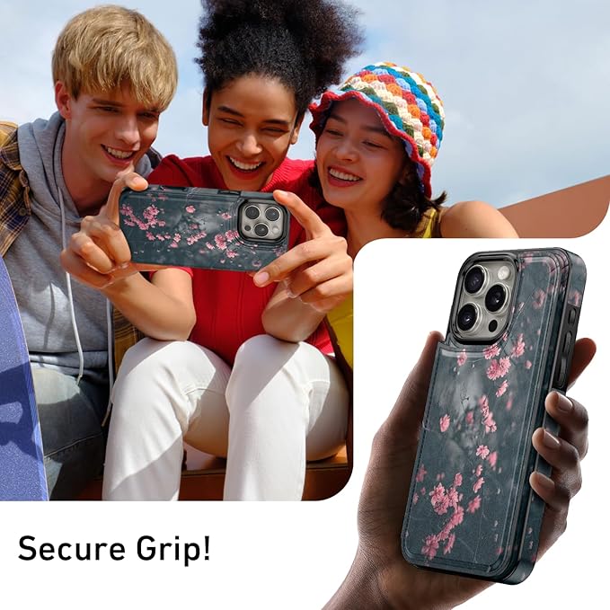 FUNMIKO for iPhone 15 Pro Max Wallet Case with Card Holder, RFID-Blocking, Military-Grade Protection & UV-Printed Artwork, Magnetic Closure with Leather Kickstand - Mystic Blooming Plum