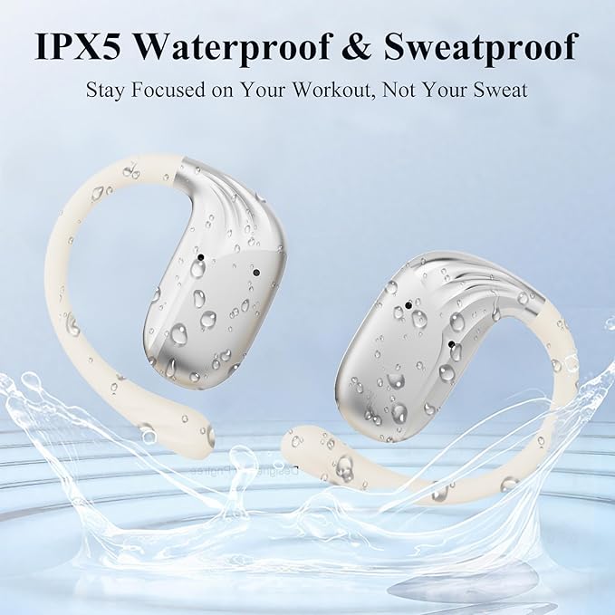 Open Ear Headphones,Ultra-Light 6.2g,Adjustable Ear Hooks,48H Playtime,BT 5.4 Wireless Open Ear Earbuds with IPX5 for Running,Office,Fitness,Workout (Creamy White)