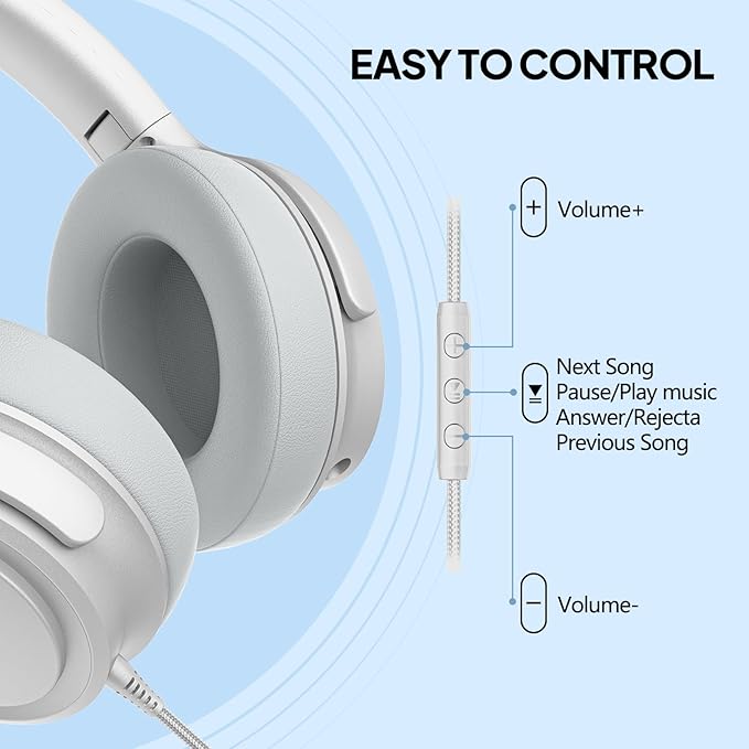 Wired Over-Ear Headphones with USB C Connector, Hi-Fi Stereo Sound, Noise-Isolating Ear Cups, Comfortable Fit for USB C Devices (No Bag, Silver)