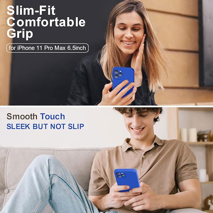 Vooii Compatible with iPhone 11 Pro Max Case, Upgraded Liquid Silicone with [Flat Edges] [Camera Protection] [Soft Anti-Scratch Microfiber Lining] Phone Case for iPhone 11 Pro Max - Klein Blue