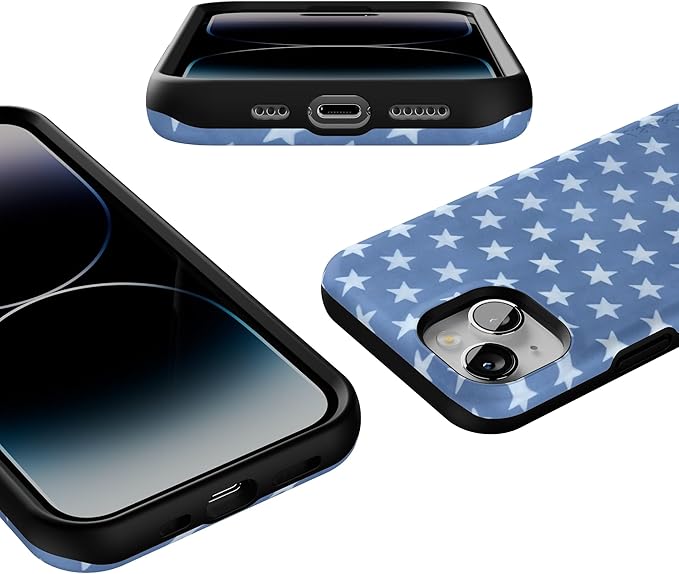 Casely iPhone 14 Case | Coastal Blues | Denim Stars | Compatible with MagSafe | Bold Protective Design
