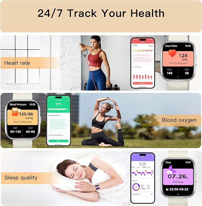 Smart Watches for Men Women Answer/Make Call, 1.85" Fitness Watch with 120+ Sports Modes, Heart Rate/SpO2/Sleep Tracker, Pedometer, IP68 Activity Tracker and SmartWatch for Android iOS (Silver, 1.85“)
