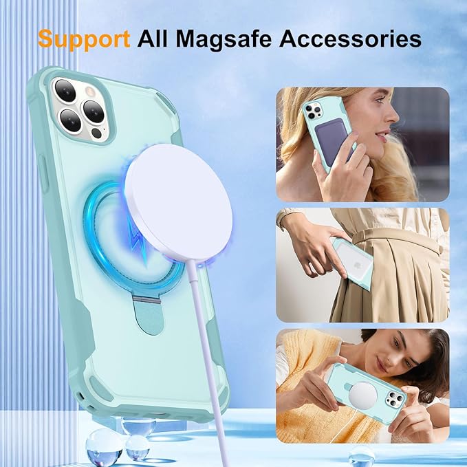 Compatible with iPhone 12 Case & iPhone 12 Pro Case with Invisible Magnetic Ring Stand [Compatible with Magnetic] [Military Drop Protection] Shockproof Hard Back Soft Edge 6.1 Inch, Blue