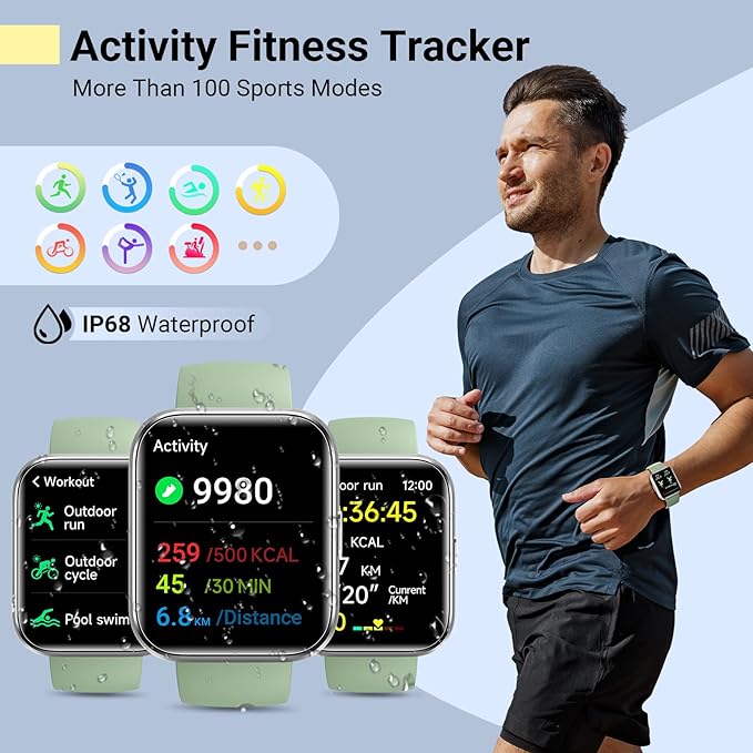 Smart Watches for Women/Men, Smart Watch for Android Phones & iPhone, Fitness Watches for Women with Alexa, Call & Notification Alerts, Tracks Heart Rate/Sleep Smartwatches (Green, 1.8 inches)